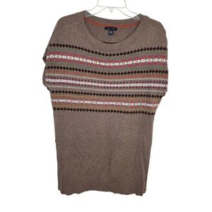 Tommy Hilfiger Sweater Men's L/G Brown Nordic Fair Isle Knit‎ Short Sleeve Top